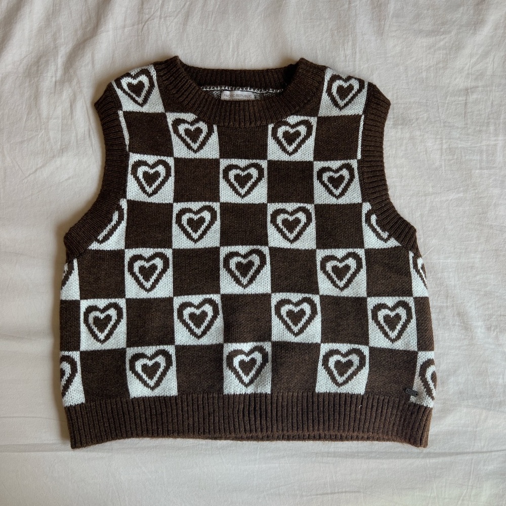 Brown checkerboard-print Pull&Bear knit vest